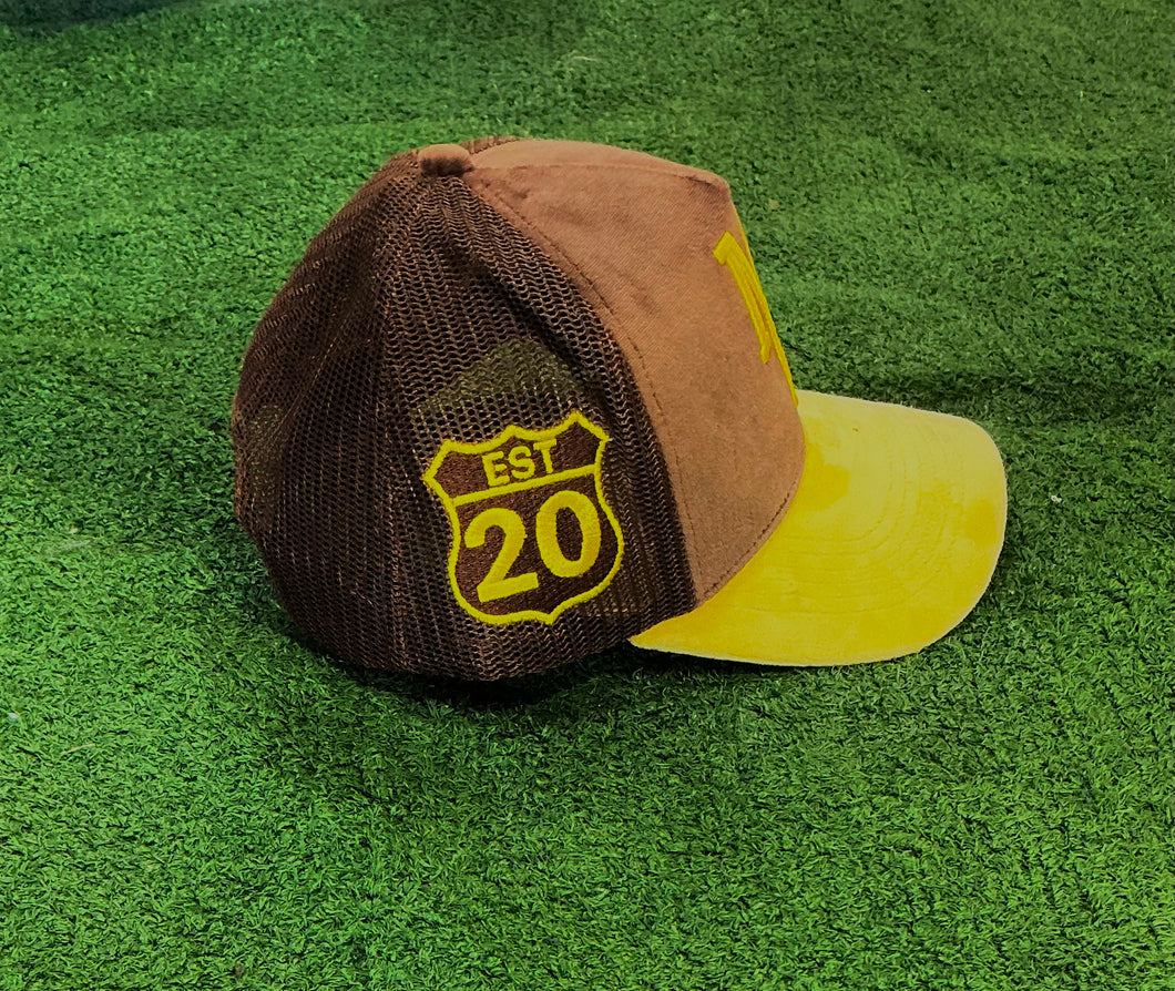 Suede Trucker Hat - Brown/Yellow