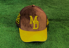 Load image into Gallery viewer, Suede Trucker Hat - Brown/Yellow
